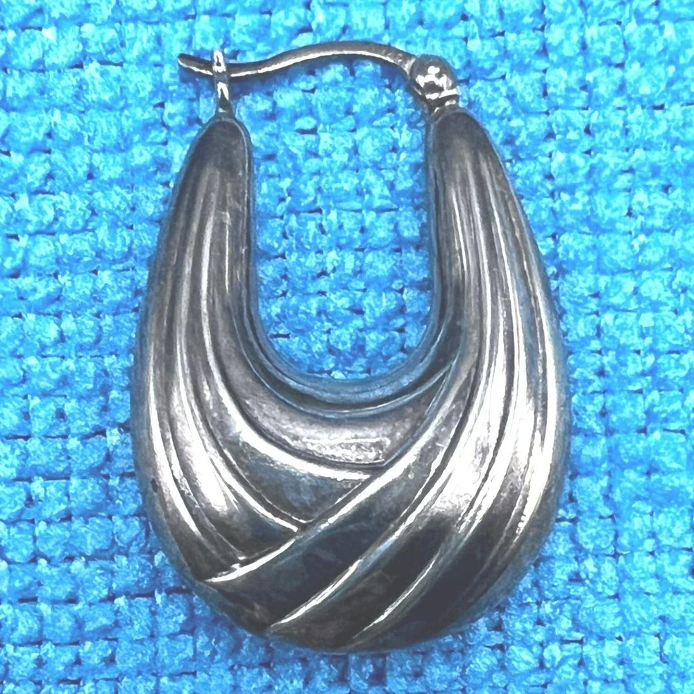 Sterling Silver 925 stamped Sculpted Hoop Earrings